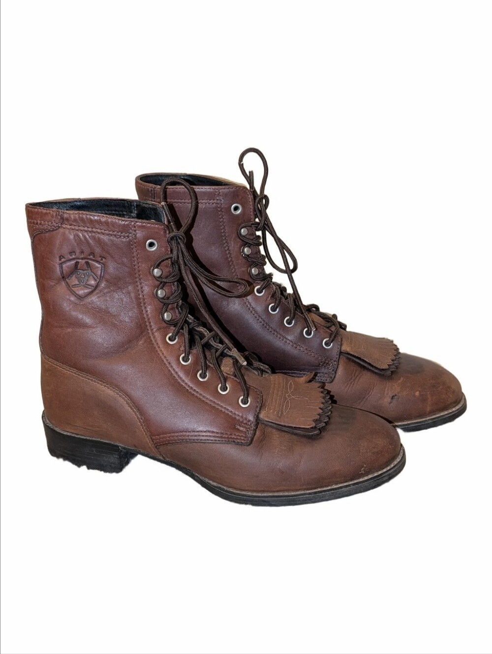 Ariat Men's Brown Leather Lace-Up Boots – Size 8.5 D – Kiltie Western Riding